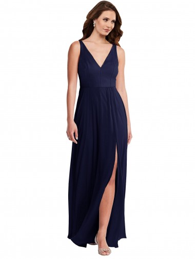 Soft Chiffon V-Neck Sleeveless V-Back Dark Navy Long Black Tie Evening Gown / Bridesmaid Dress Ballarat