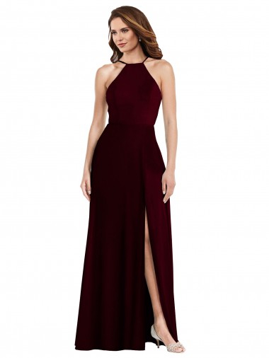 Soft Chiffon Spaghetti Straps Sleeveless Low Back Burgundy Gold Long Semi Formal Evening Dress / Bridesmaid Dress Ballarat