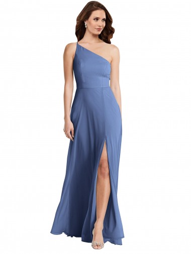 Soft Chiffon One Shoulder Sleeveless Windsor Blue Long Formal Evening Gown / Bridesmaid Dress Ballarat