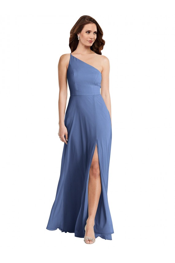 Soft Chiffon One Shoulder Sleeveless Windsor Blue Long Formal Evening Gown / Bridesmaid Dress Ballarat