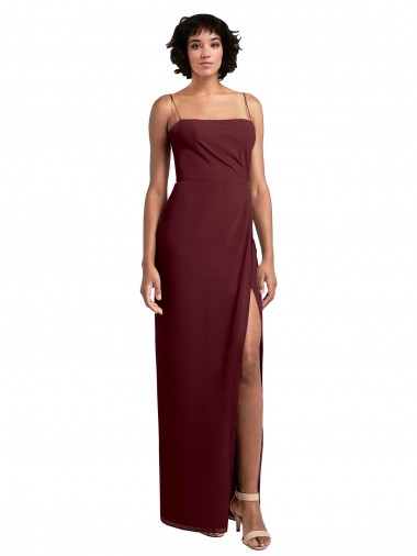 Soft Chiffon Spaghetti Straps Sleeveless Low Back Burgundy Gold Long Evening Dress / Bridesmaid Dress Ballarat