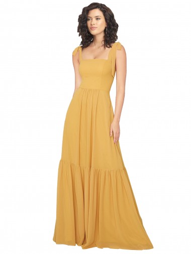Soft Chiffon Square Neck Sleeveless Saffron Long Bridesmaid Dress Ballarat