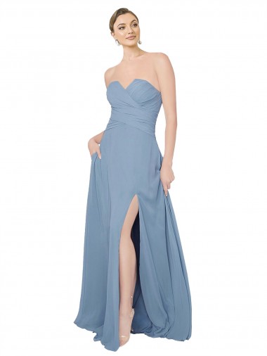 Chiffon Sweetheart Sleeveless Low Back Dusty Blue Long Bridesmaid Dress / Evening Dress Ballarat