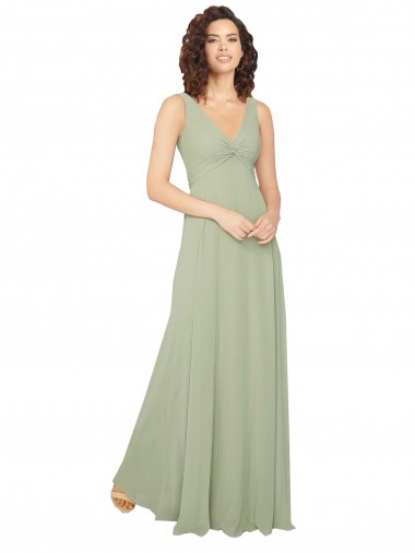 Chiffon V-Neck Sleeveless V-Back Sage Long Bridesmaid Dress / Evening Dress Ballarat