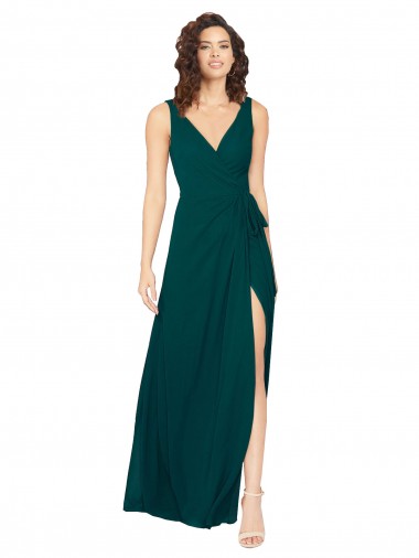 Chiffon V-Neck Sleeveless V-Back Hunter Long Evening Gowns / Bridesmaid Dresses Ballarat