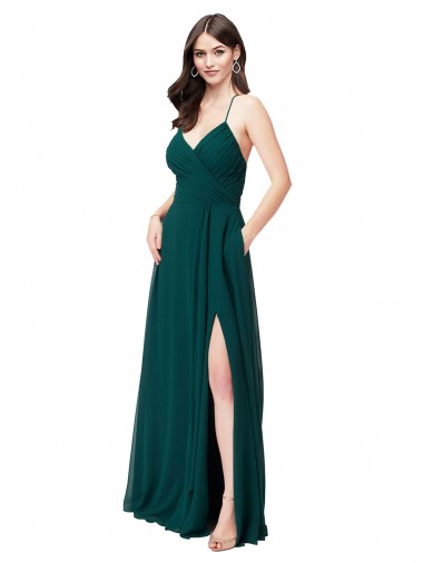 Chiffon V-Neck Sleeveless Open Back Long Wedding Party Dress Ballarat