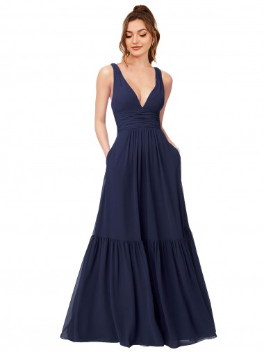 Chiffon V-Neck Sleeveless V-Back Long Full Length Formal Dress / Bridesmaid Dress Ballarat