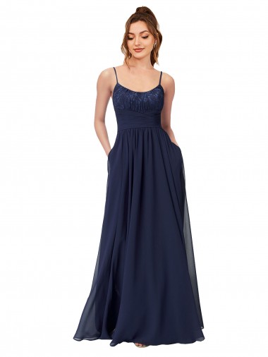 Soft Chiffon & Lace Scoop Neck Sleeveless Low Back Long Bridesmaid Dress Ballarat