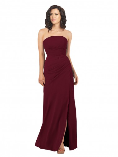 Soft Chiffon Strapless Sleeveless Burgundy Long Bridesmaid Dress Ballarat