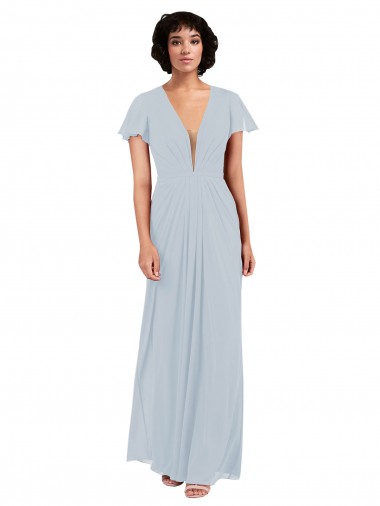 Soft Chiffon V-Neck Cap Sleeves Long Bridesmaid Dress / Formal Dress Ballarat