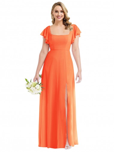 Soft Chiffon Square Neck Flutter Sleeves Open Back Long Semi Formal Evening Dress / Bridesmaid Dress Ballarat