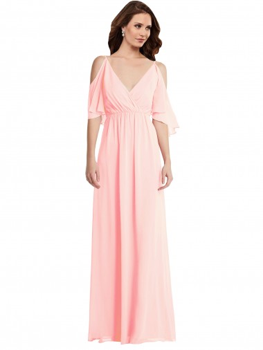 Soft Chiffon V-Neck Cold Shoulder V-Back Long Semi Formal Evening Dress / Bridesmaid Dress Ballarat