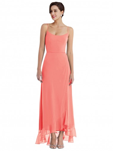 Soft Chiffon Spaghetti Straps Sleeveless Long High Low Bridesmaid Dress Ballarat
