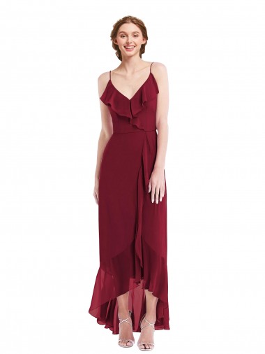 Soft Chiffon Spaghetti Straps Sleeveless Low Back Long High Low Evening Gown / Bridesmaid Dress Ballarat