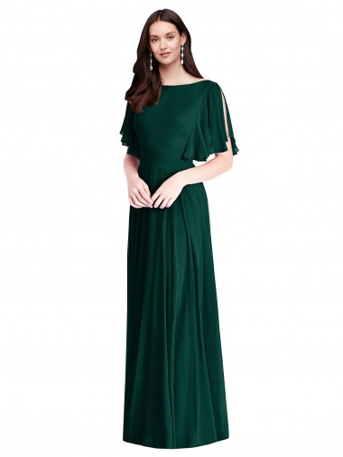 Soft Chiffon Bateau Neck Bell Sleeves V-Back Long Semi Formal Evening Dress / Bridesmaid Dress Ballarat