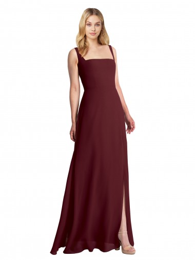 Soft Chiffon Square Neck Sleeveless Low Back Long Bridesmaid Dress Ballarat