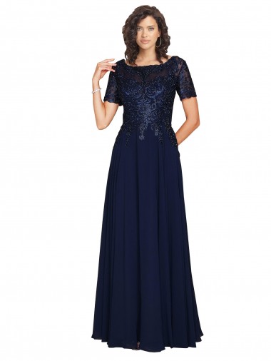 Soft Chiffon Round Neck Short Sleeves Long Prom Dress / Bridesmaid Dress Ballarat