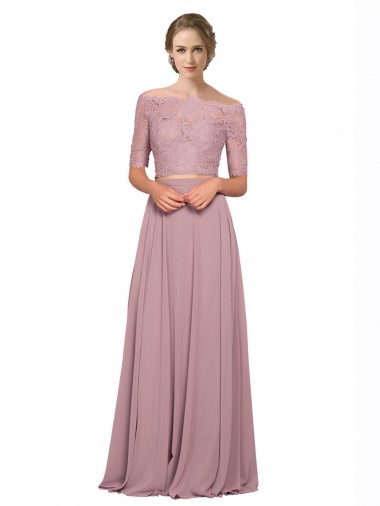 Soft Chiffon & Lace Off the Shoulder Short Sleeves Long Prom Dress / Bridesmaid Dress Ballarat