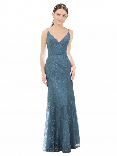 Lace Spaghetti Straps Sleeveless Open Back Long Bridesmaid Dress Ballarat