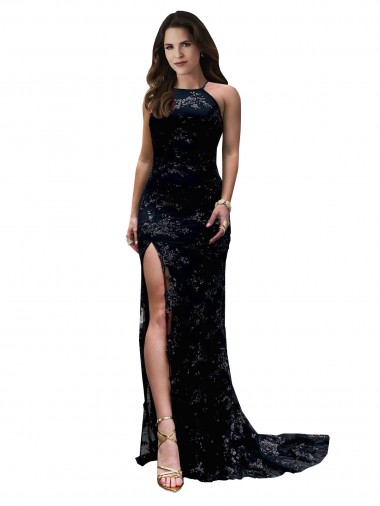 Lace High Neck Sleeveless Open Back Long Black Tie Evening Gown / Prom Dress / Bridesmaid Dress Ballarat
