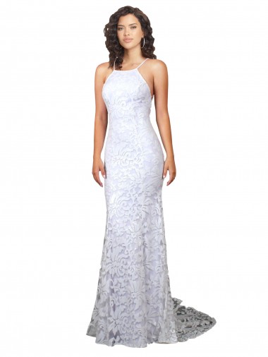 Lace High Neck Sleeveless Open Back Sweep Train Wedding Dress Ballarat