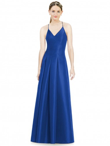 Satin Spaghetti Straps Sleeveless Open Back Long Bridesmaid Dress Ballarat