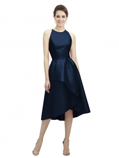 Satin Halter Neck Sleeveless Tea Length High Low Bridesmaid Dress Ballarat