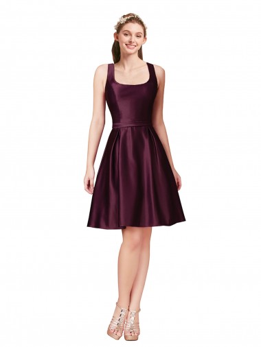Satin Bateau Neck Sleeveless V-Back Knee Length Prom Dress / Bridesmaid Dress Ballarat