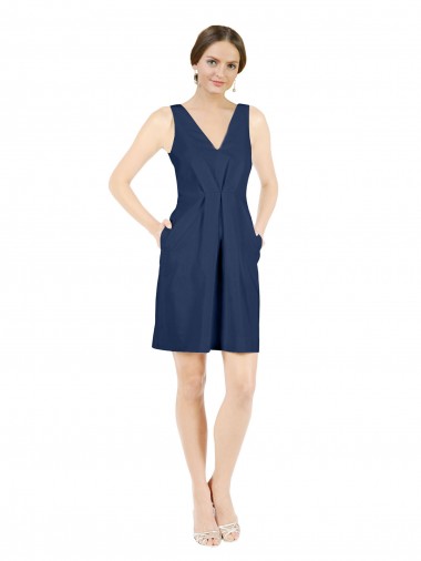 Satin V-Neck Sleeveless Open Back Knee Length Evening Gown / Bridesmaid Dress Ballarat