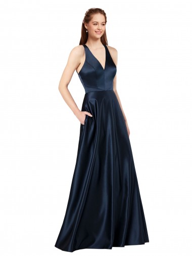 Satin V-Neck Sleeveless Keyhole Back Long Formal Evening Gown / Prom Dress / Bridesmaid Dress Ballarat