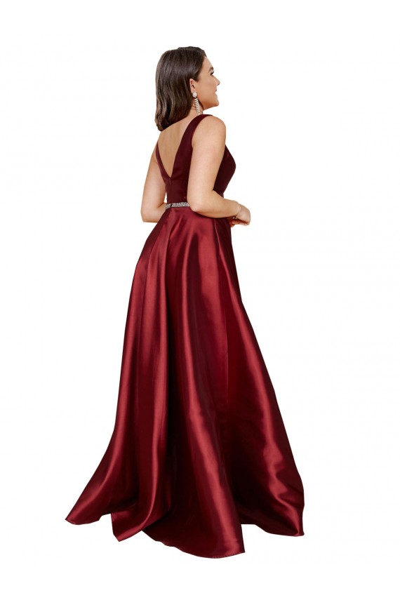 Satin V-Neck Sleeveless V-Back Long Formal Plus Size Evening Gown / Prom Dress / Bridesmaid Dress Ballarat