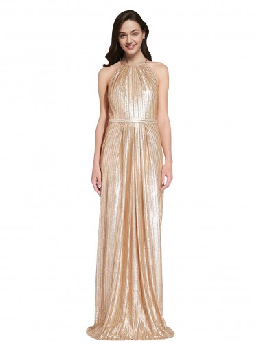 Sequin Halter Neck Sleeveless Gold Long Formal Evening Gown / Prom Dress / Bridesmaid Dress Ballarat