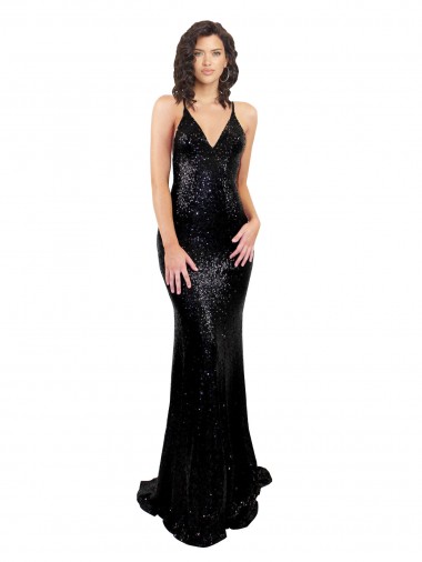 Sequin V-Neck Sleeveless Open Back Long Black Tie Evening Gown / Prom Dress / Bridesmaid Dress Ballarat
