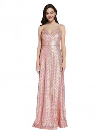 Sequin V-Neck Sleeveless Low Back Rose Gold Long Formal Evening Gown / Prom Dress / Bridesmaid Dress Ballarat