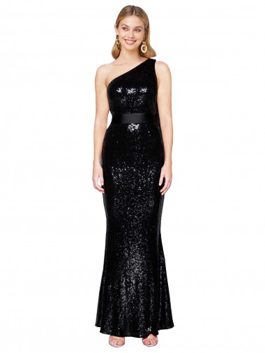 Sequin One Shoulder Sleeveless Black Long Formal Evening Gown / Prom Dress / Bridesmaid Dress Ballarat