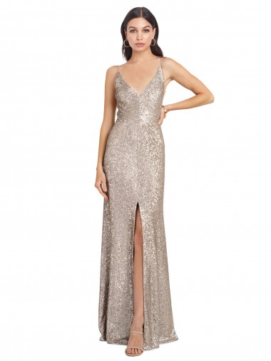 Sequin & Sparkling Sequin V-Neck Sleeveless V-Back Long Formal Evening Gown / Prom Dress / Bridesmaid Dress Ballarat