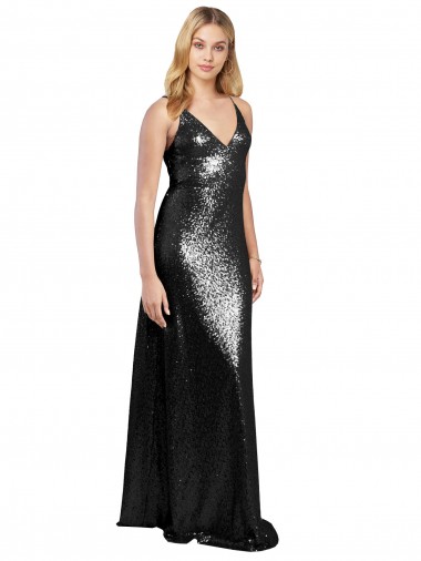 Sequin Spaghetti Straps Sleeveless V-Back Long Formal Evening Gown / Prom Dress / Bridesmaid Dress Ballarat