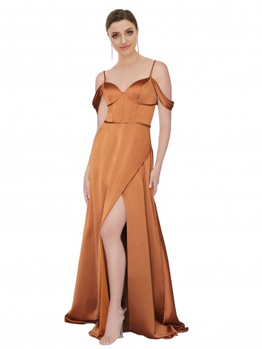 Silk like Satin Spaghetti Straps Cold Shoulder Low Back Long Formal Evening Gown / Prom Dress / Bridesmaid Dress Ballarat