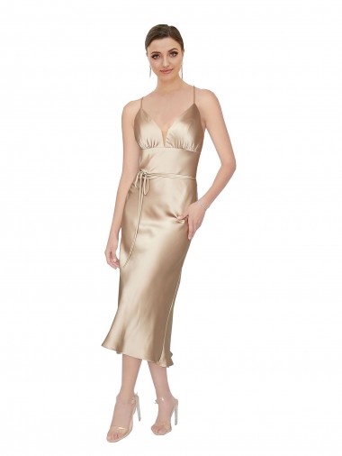 Silk like Satin V-Neck Sleeveless Midi Length Formal Evening Gown / Prom Dress / Bridesmaid Dress Ballarat