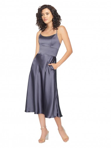 Silk like Satin Scoop Neck Sleeveless Keyhole Back Midi Length Prom Dress / Bridesmaid Dress Ballarat
