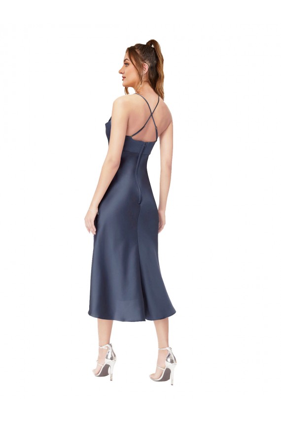 Silk like Satin Cowl Neck Sleeveless Open Back Midi Length High Low Evening Gown / Prom Dress / Bridesmaid Dress Ballarat