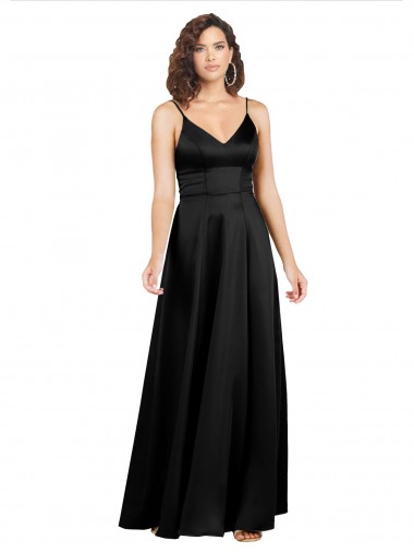 Silk like Satin V-Neck Sleeveless V-Back Black Long Formal Evening Gown / Prom Dress / Bridesmaid Dress Ballarat