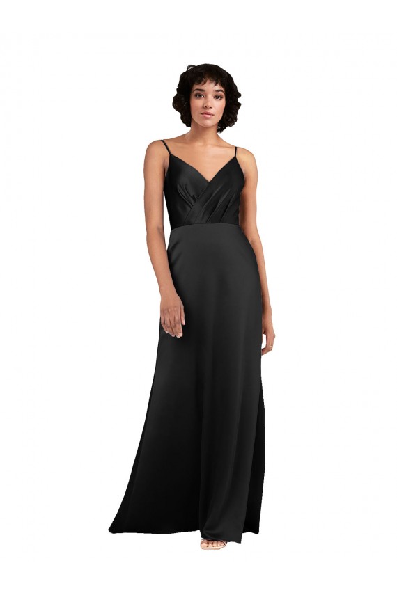 Silk like Satin V-Neck Sleeveless Black Long Formal Evening Gown / Prom Dress / Bridesmaid Dress Ballarat