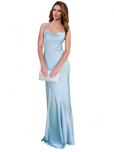 Silk like Satin Cowl Neck Sleeveless Open Back Light Sky Blue Long Formal Evening Gown / Prom Dress / Bridesmaid Dress Ballarat