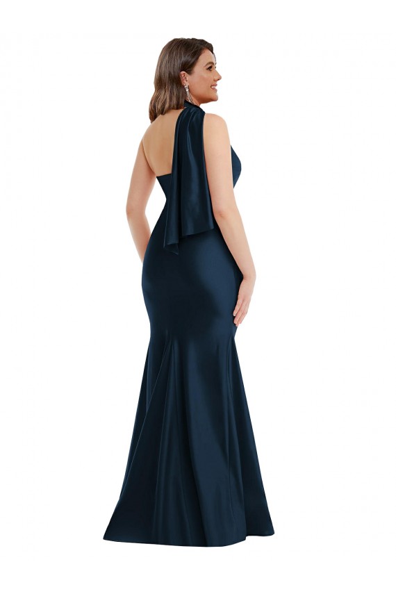 Silk like Satin One Shoulder Sleeveless Dark Navy Long Formal Plus Size Evening Gown / Prom Dress / Bridesmaid Dress Ballarat