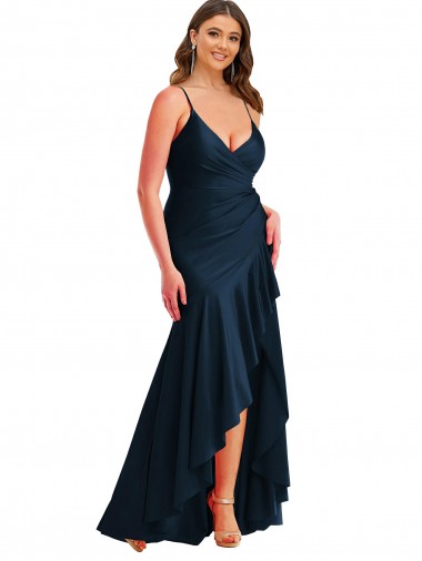Silk like Satin Spaghetti Straps Sleeveless Long High Low Plus Size Evening Gown / Prom Dress / Bridesmaid Dress Ballarat