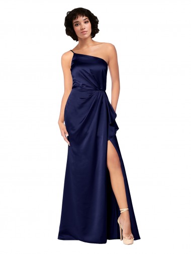 Silk like Satin One Shoulder Sleeveless Sapphire Long Black Tie Evening Gown / Prom Dress / Bridesmaid Dress Ballarat