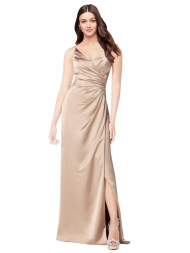 Silk like Satin Spaghetti Straps Sleeveless Low Back Champagne Pink Long Formal Evening Gown / Prom Dress / Bridesmaid Dress Ballarat