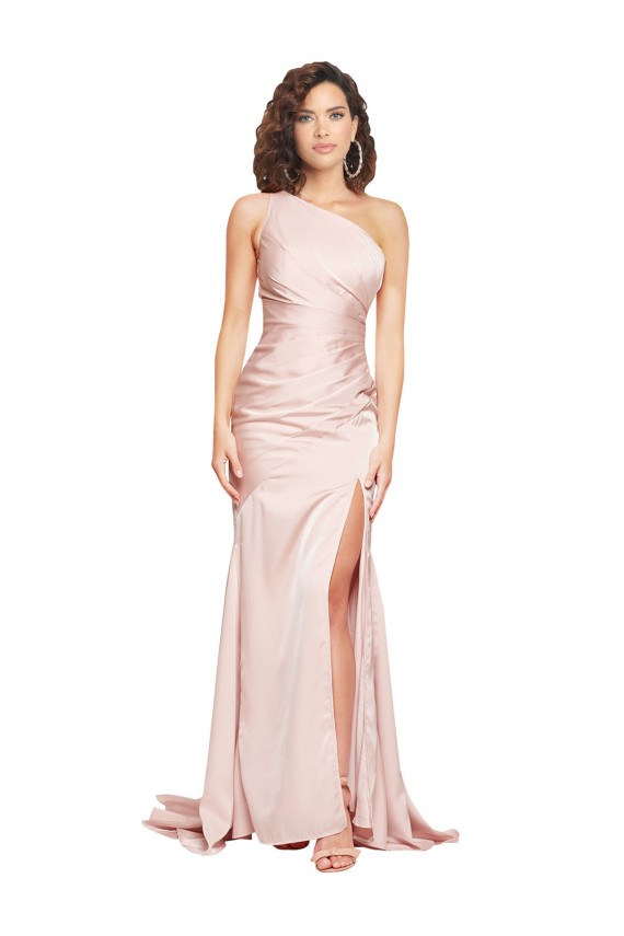 Silk like Satin One Shoulder Sleeveless Pink Long Black Tie Evening Dress / Prom Dress / Bridesmaid Dress Ballarat