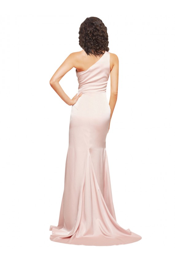 Silk like Satin One Shoulder Sleeveless Pink Long Black Tie Evening Dress / Prom Dress / Bridesmaid Dress Ballarat